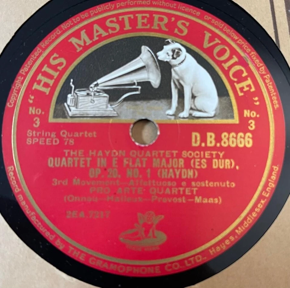 6 X 78 RPM set-Haydn - Quartet in B Flat Major - Fro arte Quartet - HMV - Mint - Image 2 of 4