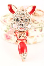 Red Fox Fashion Keychain Rhinestone Crystal Charm Cute Animal Fluffy Gift 01339