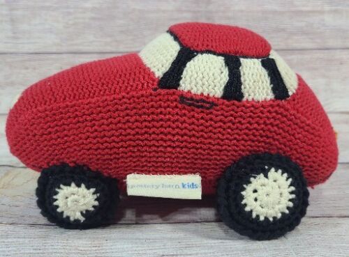 Pottery Barn Kids PBK Plush Knit Crochet Car Racecar Stuffed Toy Red Black 9.5" - Picture 1 of 7