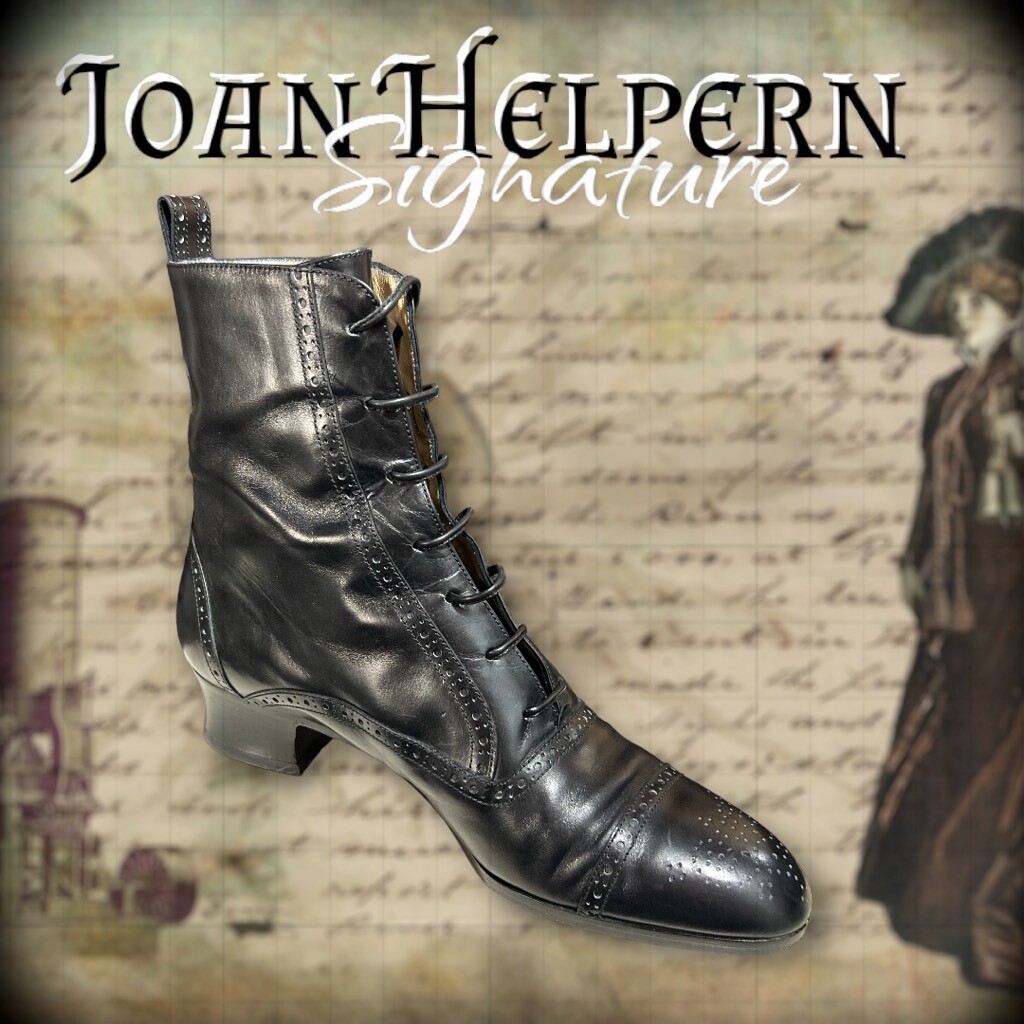Vintage Joan Helpern Signature Black Leather Victorian Style Boot