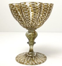 Antico Calice Vetro Vino Salviati Murano Zanfirico Avventurina 4 Lobi XIX Secolo