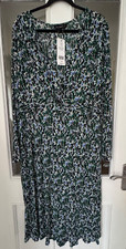 BNWT F&F GREEN & BLUE MIX V NECK FLORAL TEXTURED TWIST FRONT DRESS - SIZE 22!!
