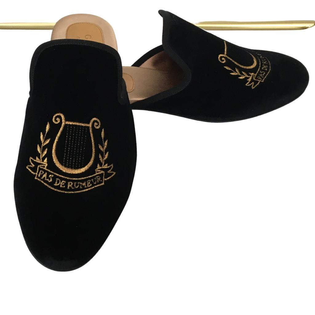 PANTOFOLA D’ORO Gucci Ciabatte Uomo Princetown Scarpe Velluto Ricamato Pas De Rumeur Tg 8