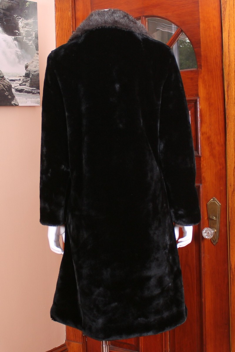 Vintage Black Double Breasted Sheared Beaver & Mink Faux Fur Coat Made in USA M View 4