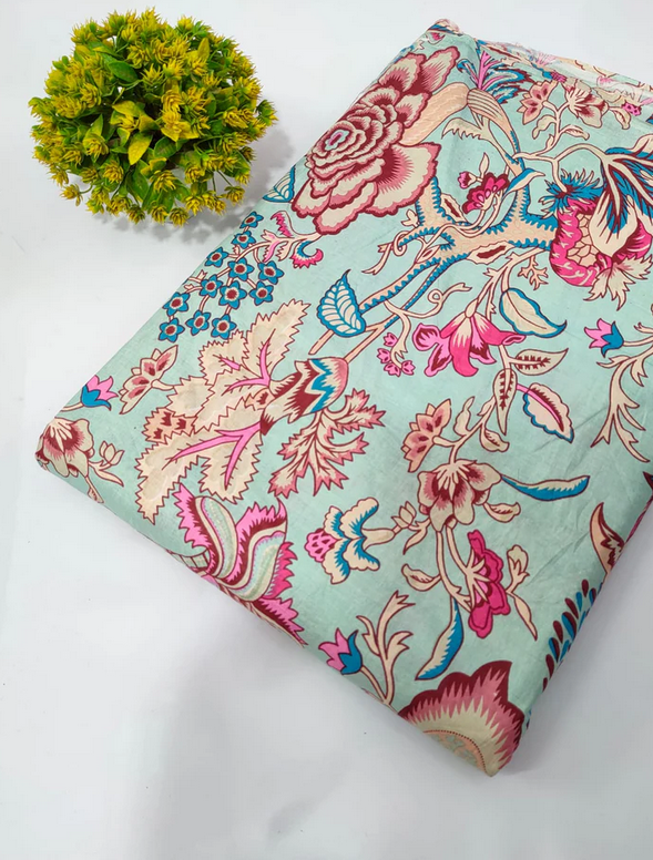 10 Yrd Floral Pure Cotton Screen Print Fabric Sewing Craft Dress