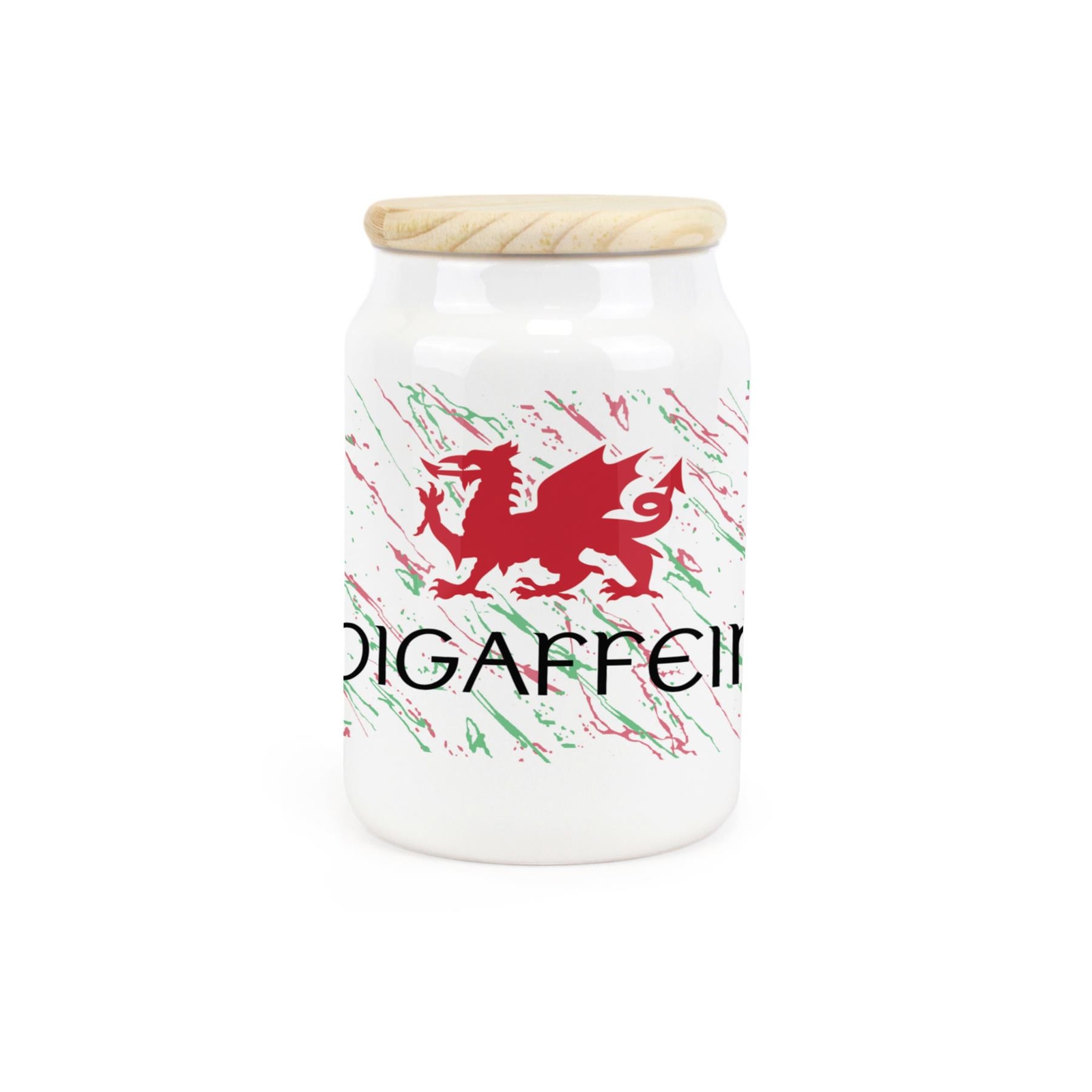 Ceramic Tapered Welsh Dragon Digaffein Canister - Decaf Storage Container