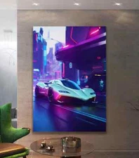 Super Vintage Car Painting, Futuristic Design Wall Art Canvas Unframed Print Art