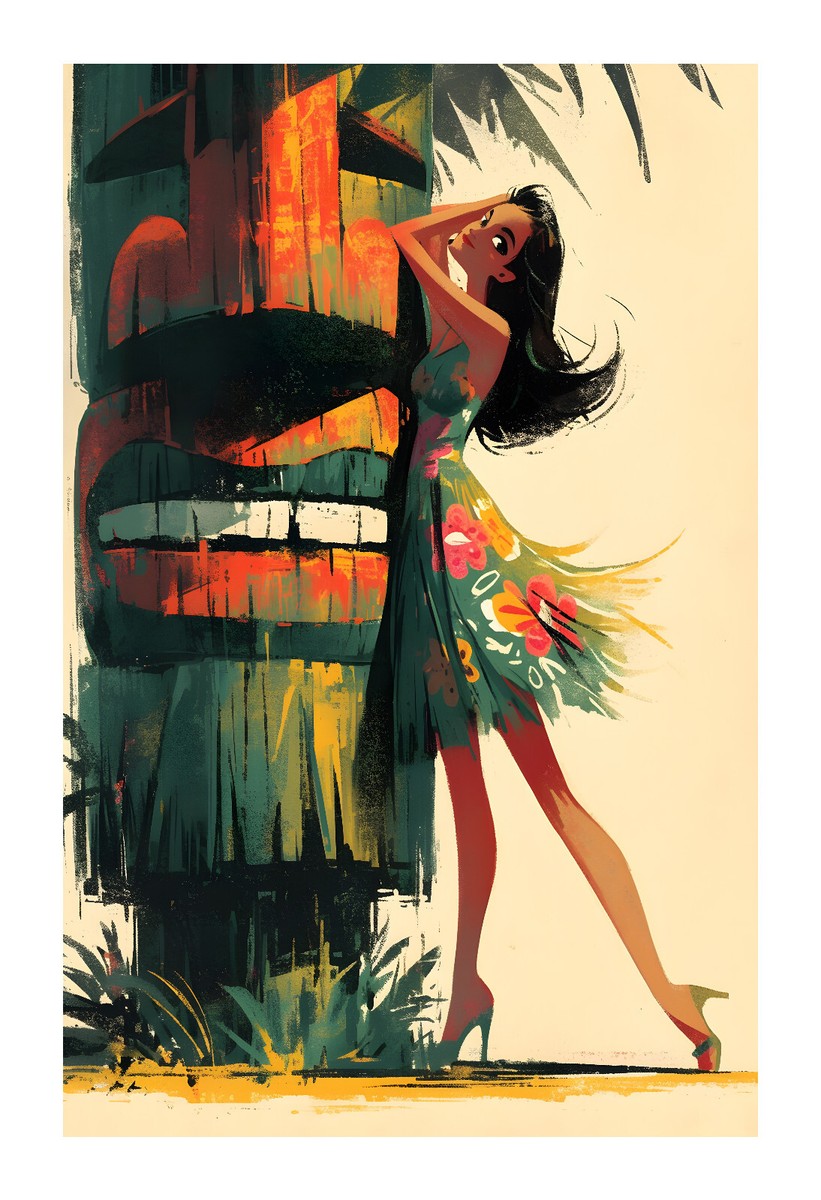 1960s Vintage Tiki Theme Pin Up Art Print 2tg1 | eBay