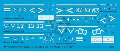 Peddinghaus 1/72 Israeli IDF Merkava Mark IIID Tank Markings (6 tanks) 3411