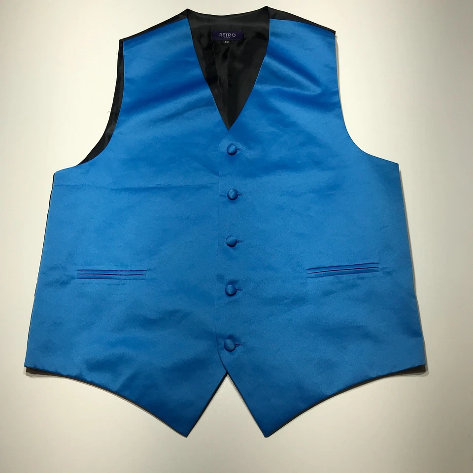 Retro Paris Suit Vest Mens Size XS Blue Black Button Up Tuxedo Wedding Formal - Image 2 of 4