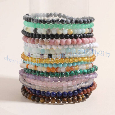 4mm Round Assorted Natural Gemstone Beads Stretchy Anklet Bracelet Reiki Chakra
