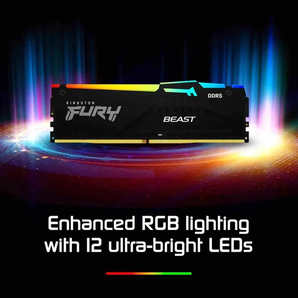 Kingston Beast DDR5 RGB RAM 32GB(2×16GB) 5600MT/s Desktop Memory DIMM For Gaming - Image 2 of 4