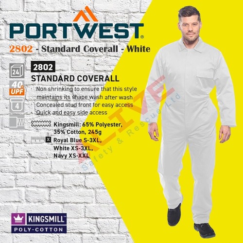 Portwest Standard Coverall Boilersuit Mechanic Safety Workwear 2802 - White