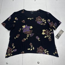Vintage T  Company Black Wrap It Up Foil Floral Short Sleeve Blouse Women  s 6