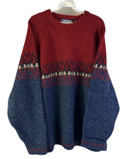 Vintage 90s Rockabilly Grunge Sweater Mens XL Wool Fair Isle Nordic Knit