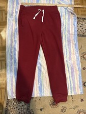 1 Large Maroon Womens Sweatpants Solid Color Casual Wide Leg Straight Pants