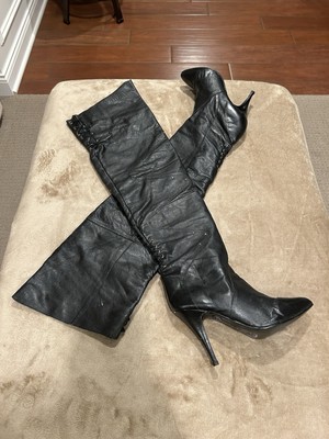 Wild Pair Vintage 80's Black Leather Studded Thigh High Over The