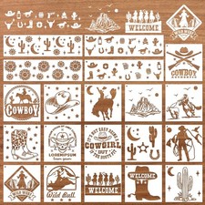 Keluna Western Cowboy Cowgirl Painting Stencils - 20 Reusable Stencils for Wo...