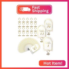 Wedding Table Numbers 1-20, 20 White Gold Tables Number Cards with 20 Gold Table