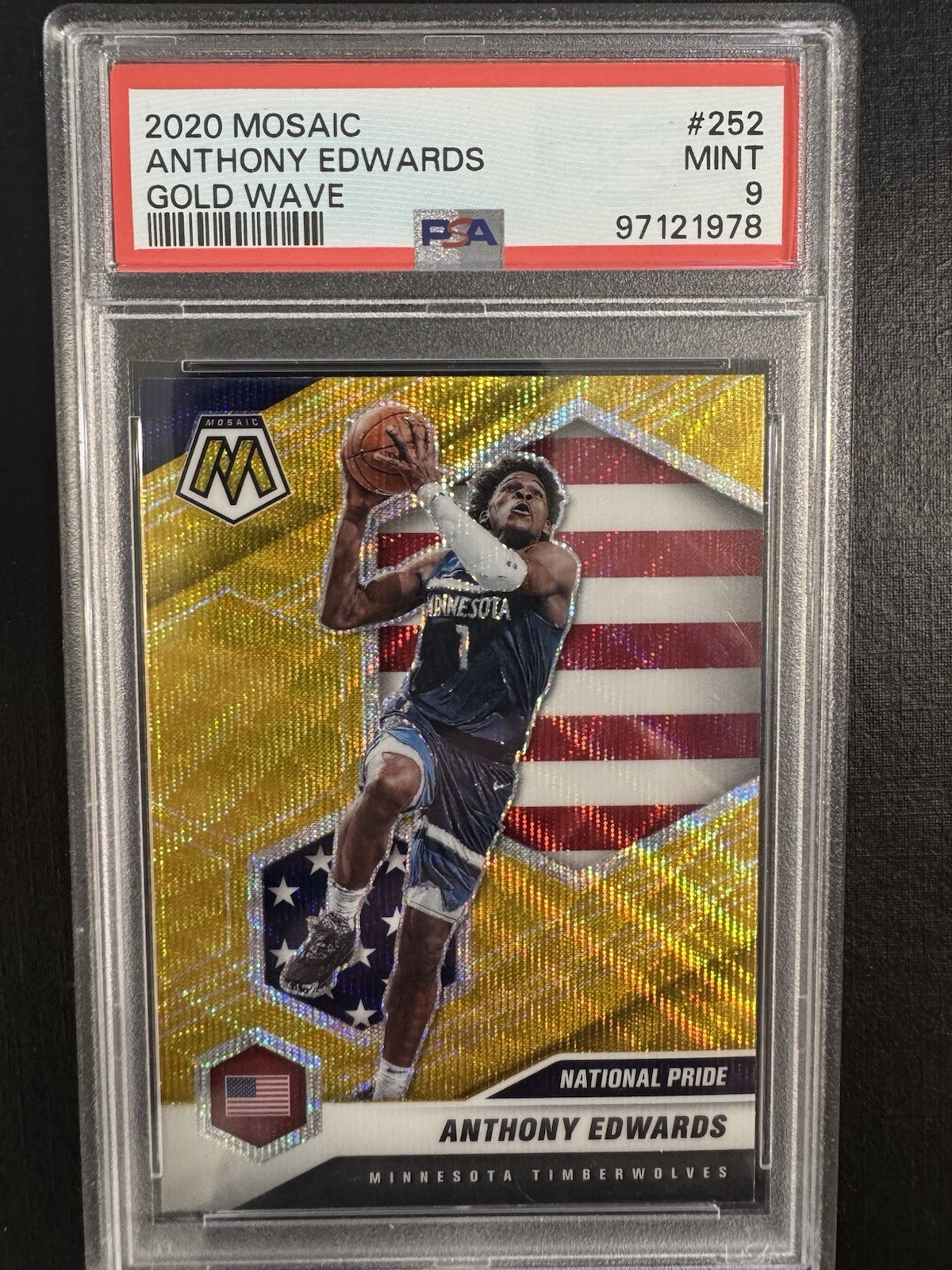 2020 PANINI MOSAIC #252 ANTHONY EDWARDS GOLD WAVE PSA 9