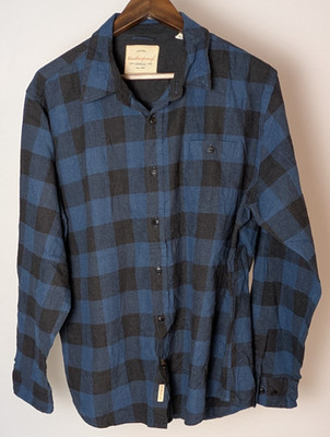 Wetterfestes Vintage Hemd XL blau schwarz Büffel Karo Flanell schwer
