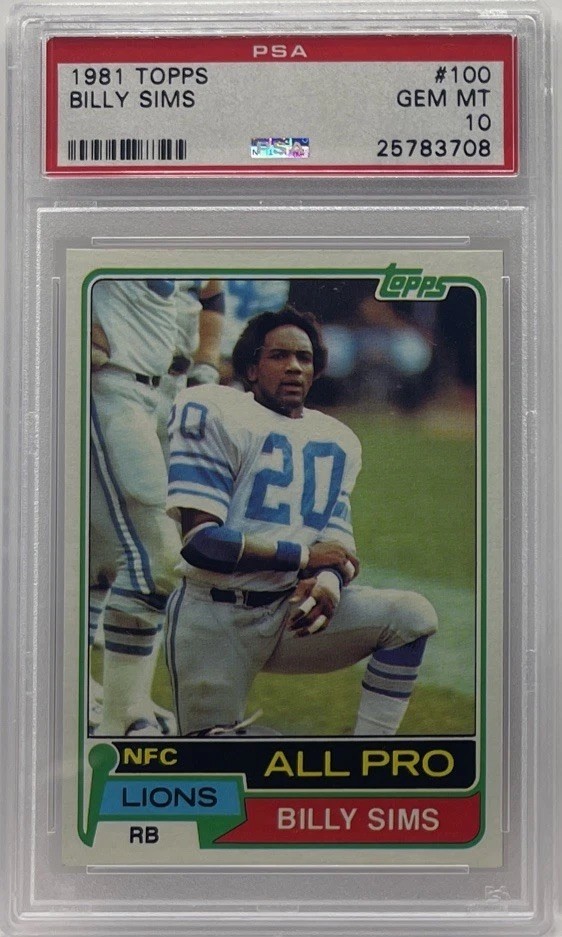 1981 TOPPS #100 BILLY SIMS RC HEISMAN LIONS PSA 10 GEM MINT ROOKIE CARD RC