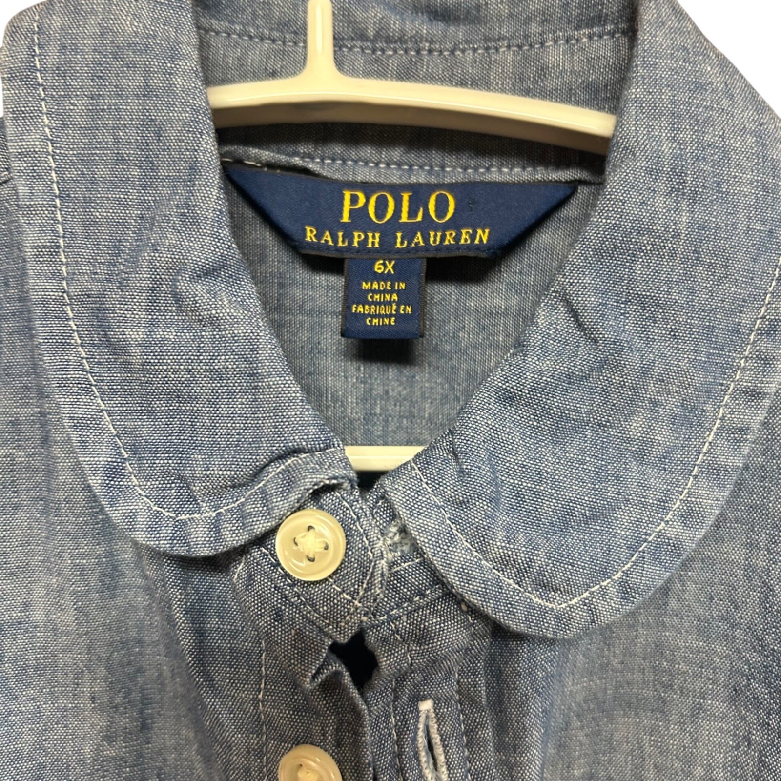 Polo Ralph Lauren Girls Blue Chambray Peter Pan Collar Shirt Size 6X Long Sleeve thumbnail 2