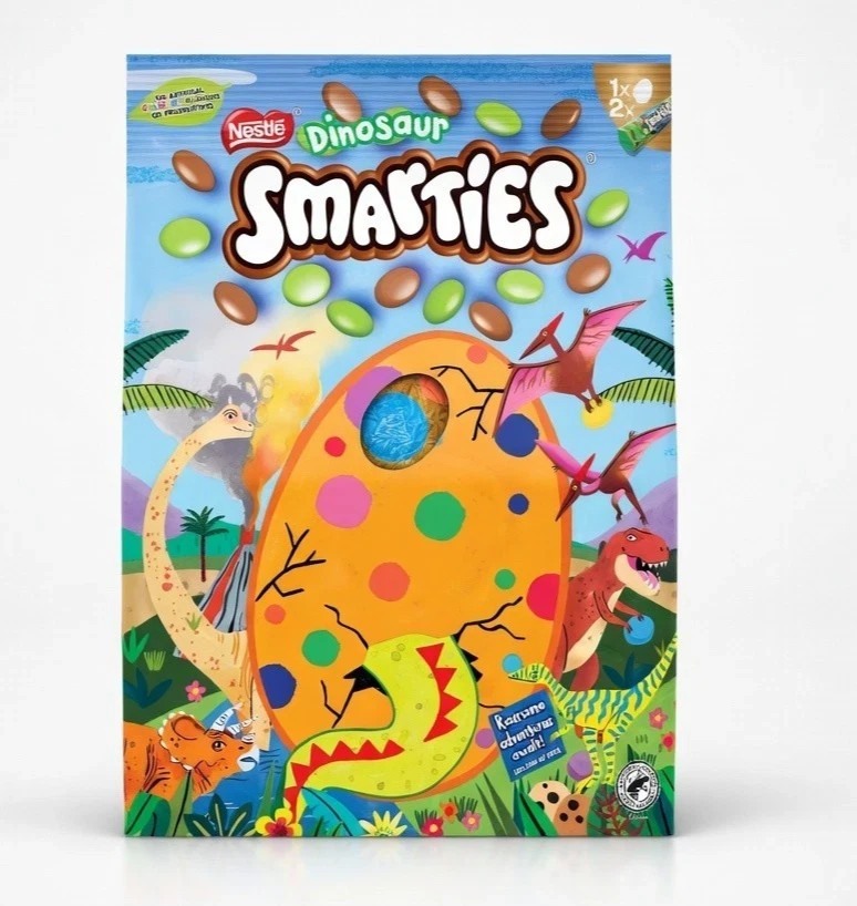 Smarties Milk Chocolate Dinosaur Easter Egg 226g with Smarties Tubes