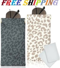 Glasses Case Soft, Eyeglass Cases for Women 2pcs Black Leopard brown Leopard