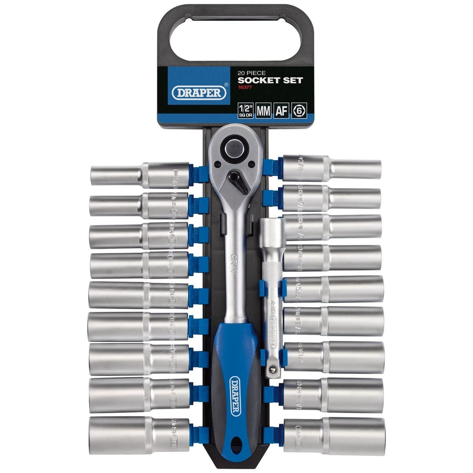 Draper Combined MM/AF Deep Socket and Ratchet Set, 1/2" Sq. Dr. (20 ...