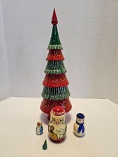 Russian Christmas Tree Nesting Dolls 5 pc wooden