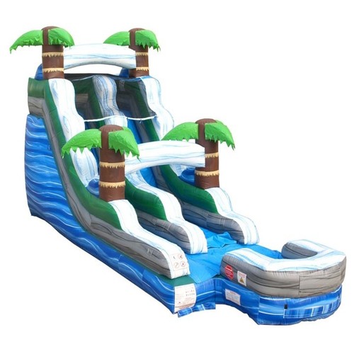 Commercial Inflatable Water Slide 15ft Blue Tropical Slide With Blower USED