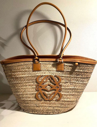 LOEWE Anagram Basket Bag Large Natural Raffia Tan Leather Silver HW Spain