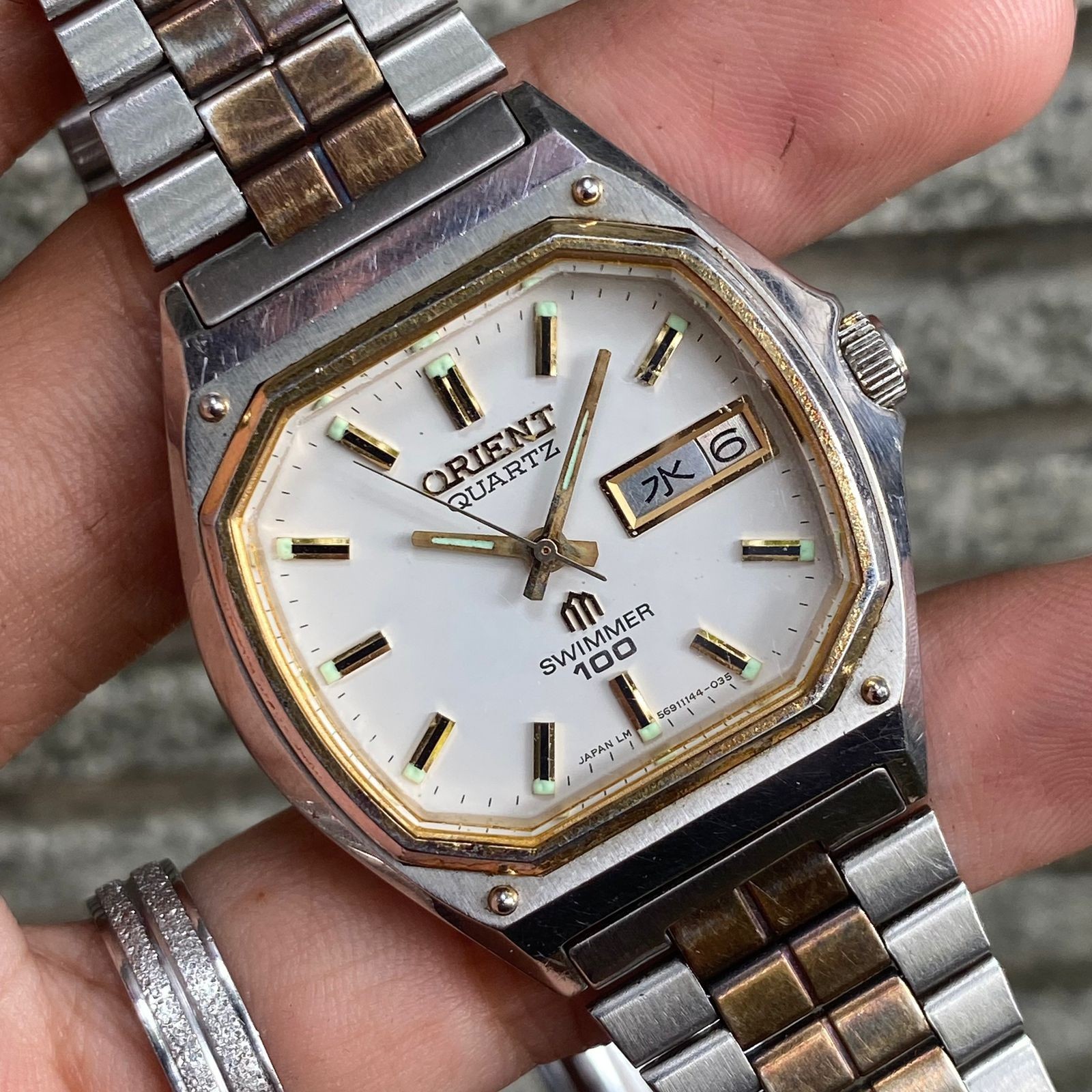 Vintage Orient Hexagon Day Date Quartz Men's Watch