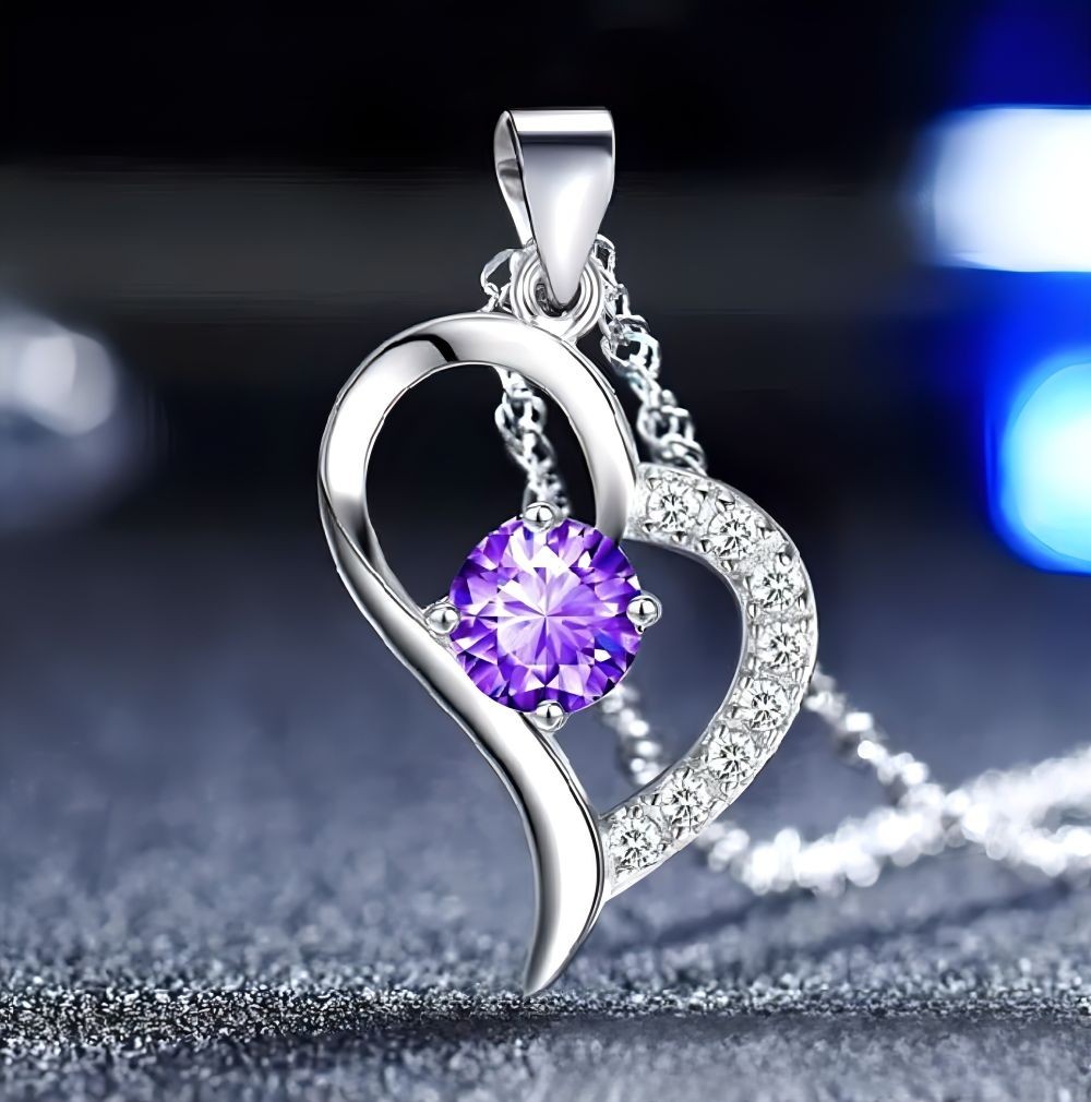 Coeur améthyste et sa chaîne en argent, bijou quotidien femme