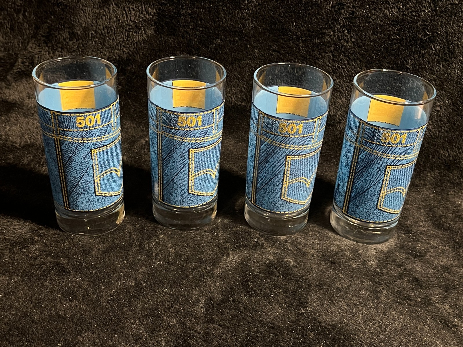 RARE Vintage Levi Strauss 501 Advertising Glasses Set of 4 Denim Design 1970s thumbnail 3