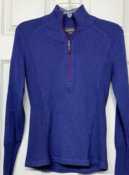 Eddie Bauer Blue Quarter Zip Mock Neck Base Layer Sweater Activewear Top Sz S