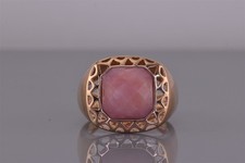 Rose Sterling Silver Openwork Bezel Faceted Pink Chalcedony Band Ring 925 Sz: 10