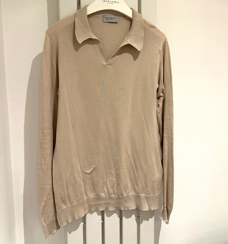 John Smedley, John Smedley Medium Sea Island Cotton Beige Skipper LS Polo RRP£205