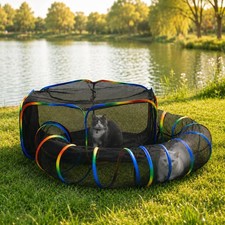 LUCKITTY Portable Cat Enclosure - 2-in-1 Outdoor Catio with Tent  Tunnel, Fo...