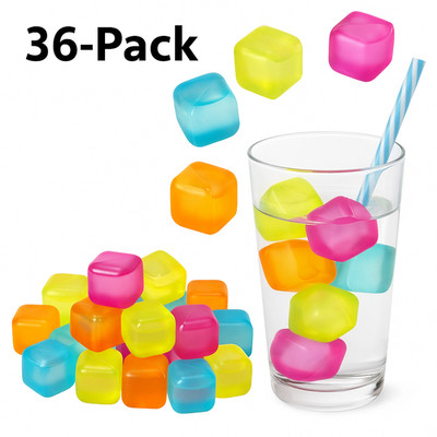 36-Pack Reusable Ice Cubes   1'' Square BPA-Free Multicolor Chilling Cubes