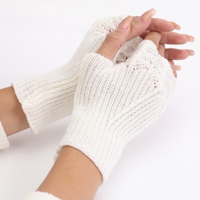 Women Winter Long Half Finger Fingerless Gloves Arm Hand Warmer Knitted Mittens