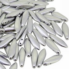 Czech Glass Dagger Drop Beads 5x16mm 2-Hole, 25pcs Aluminum Silver