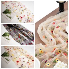 3pcs set Daisy Table Runner Embroidery Gauze Florals Seasonal Tulle decoration