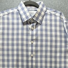 Charles Tyrwhitt Dress Shirt Mens 17/37 Blue Gingham Non-Iron Business Classic