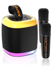 Mini Karaoke Speaker with 2 Wireless Microphones,Voice Effects,Led Lights, Po...