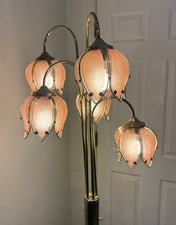 Vintage Anthony Cal. Hollywood Regency Lotus Floor Lamp 68.5 Etched 3-Way