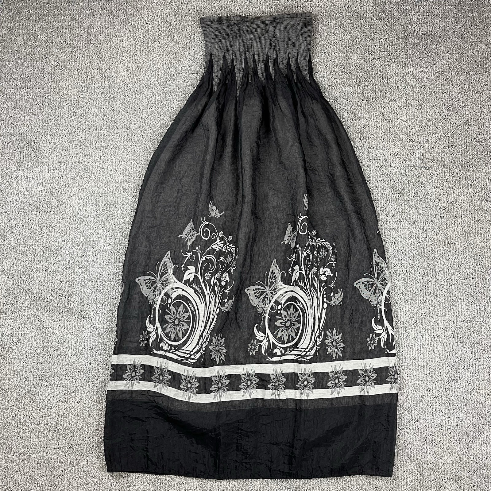 Lapis Dress Womens One Size Strapless Floral Butterfly Boho Fairy Grunge Gray