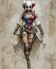 Harley Quinn in Red-and-Blue Jester Armor with White Pigtails Print - 433371644