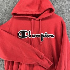VINTAGE Champion Reverse Weave Hoodie Mens Medium RED Embroidered Logo